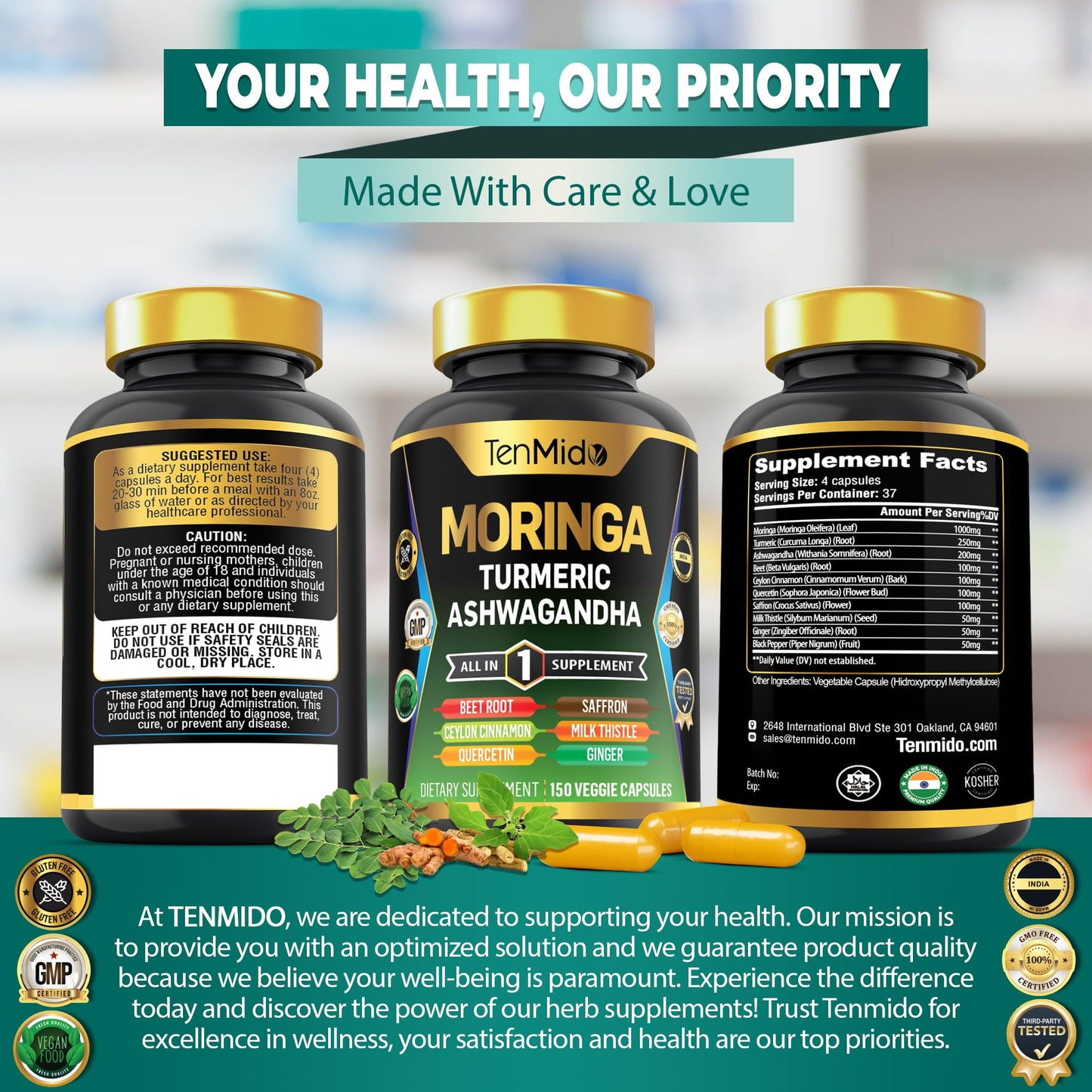 Tenmido Moringa Oleifera Supplement 150 Capsules