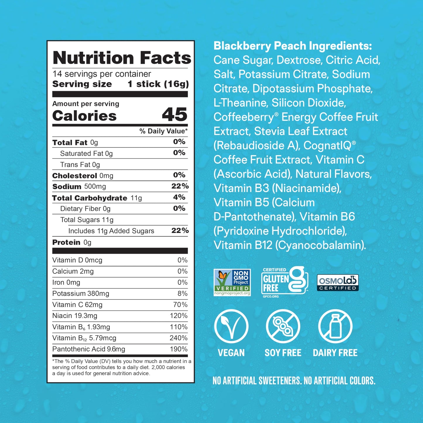 Liquid I.V. Hydration + Energy Electrolytes BlackBerry Peach Powder, 14 Count