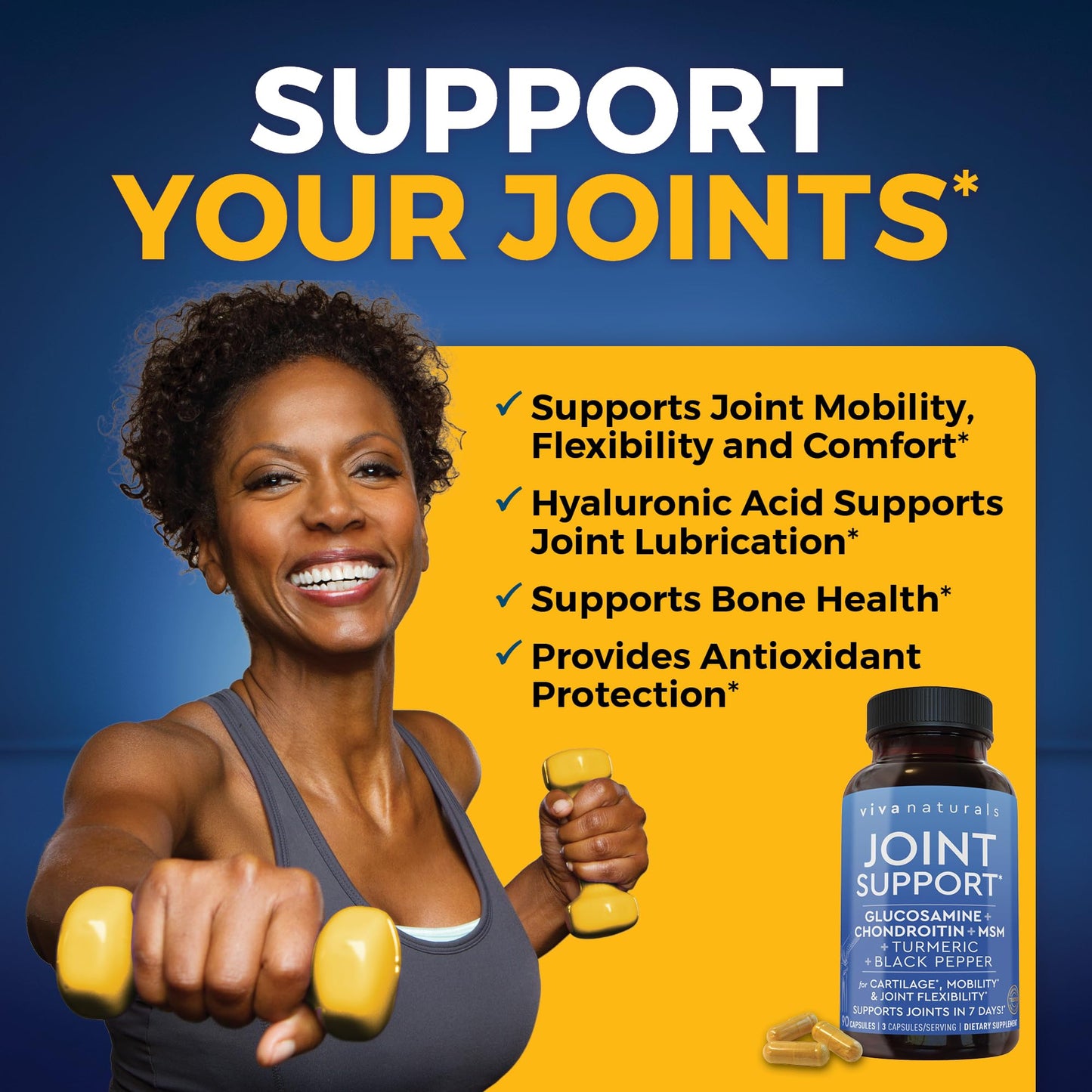 Viva Naturals Glucosamine Chondroitin MSM Joint Support Supplement, 90 Capsules