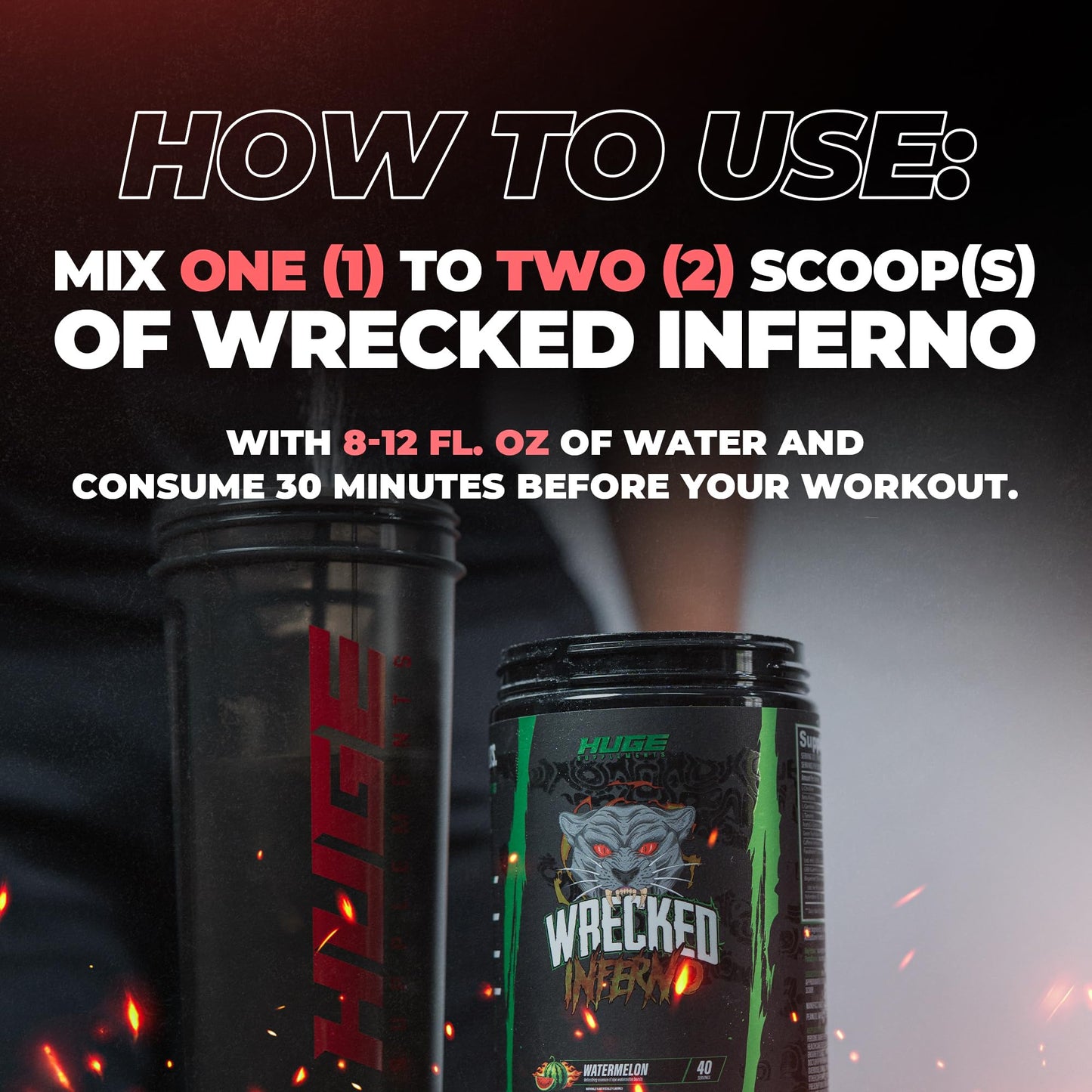 Huge Supplements Wrecked Inferno Thermogenic Pre Workout Powder, 15.5 oz