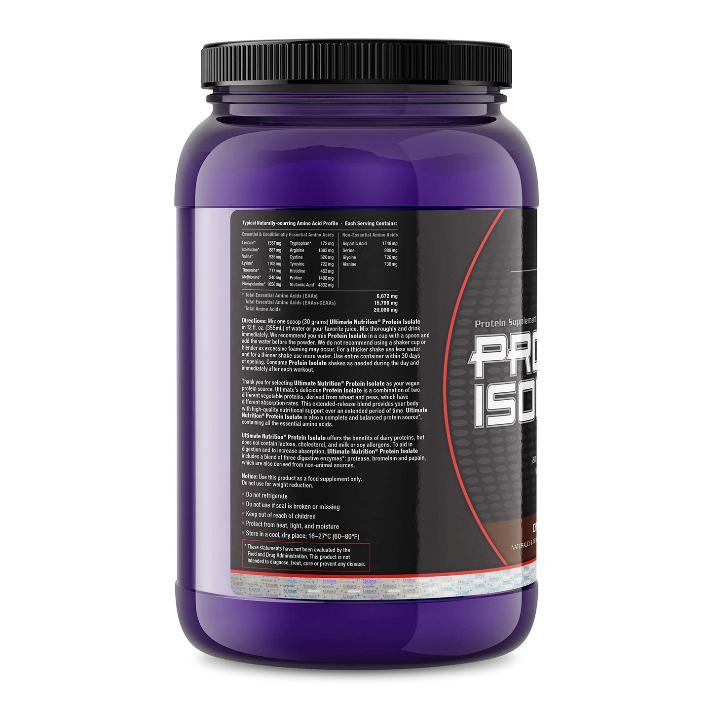 Ultimate Nutrition Vegan Plant Based Protein Isolate Powder, Chocolate, 32 oz
