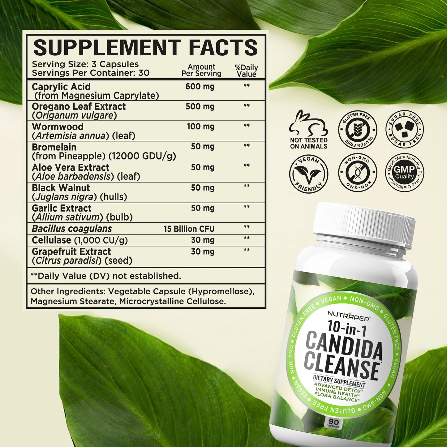 NutraPep Candida Cleanse Detox Capsules 90 Count
