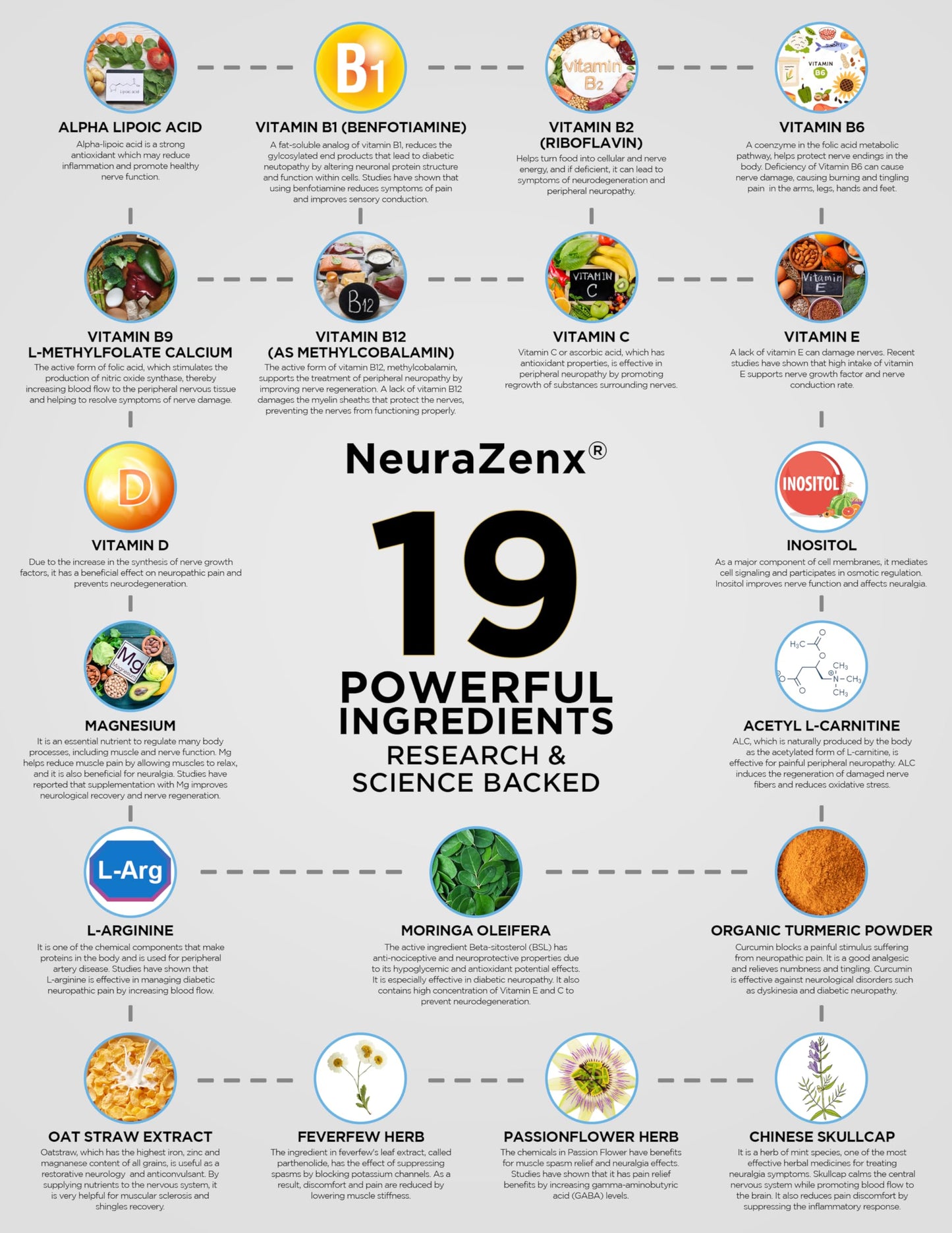 Zen Nutrients 1200mg Alpha Lipoic Acid R Matrix + Benfotiamine + B Complex Nerve Support NeuraZenX Neuropathy Support Supplement with L-Carnitine and Turmeric, 120 Capsules