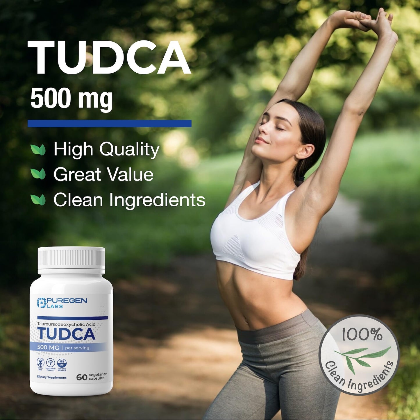 P Puregen Labs TUDCA (Tauroursodeoxycholic Acid) 500mg Bile Salts Liver Supplement, Non-GMO, Gluten Free, 60 Capsules