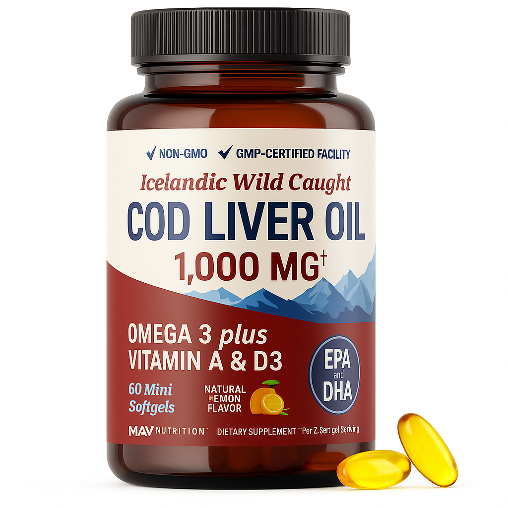 MAV Nutrition Cod Liver Oil Softgels 1000MG - 60 Count