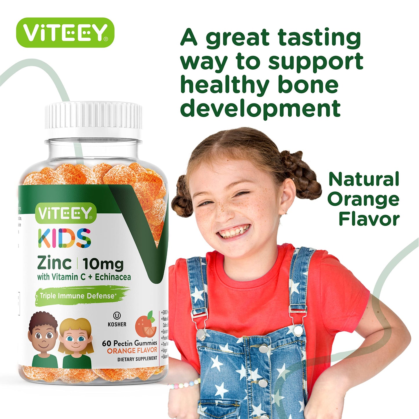 Viteey Zinc for Kids Pectin Gummy 10mg - 60 Count