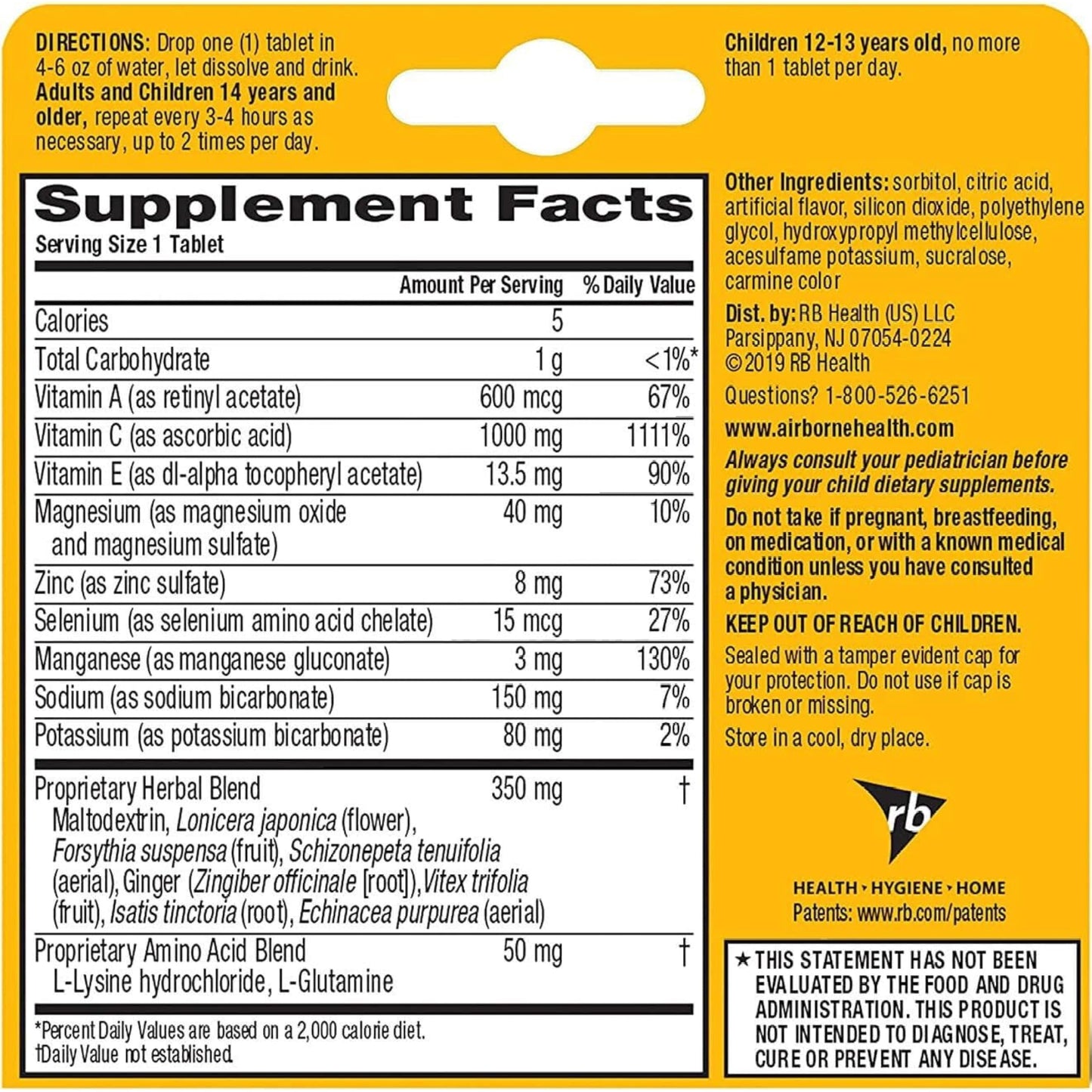 Airborne Very Berry Effervescent Tablets, 10 Tablets