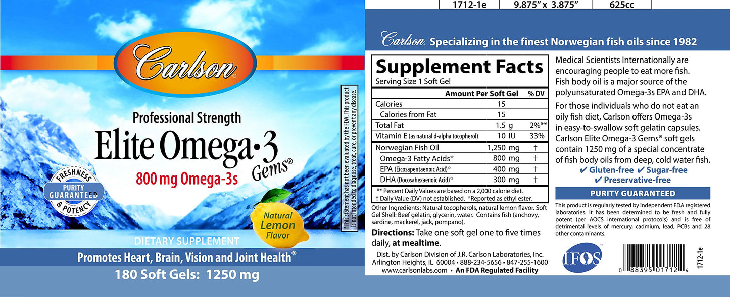 Carlson Elite Omega-3 Gems Softgels 180