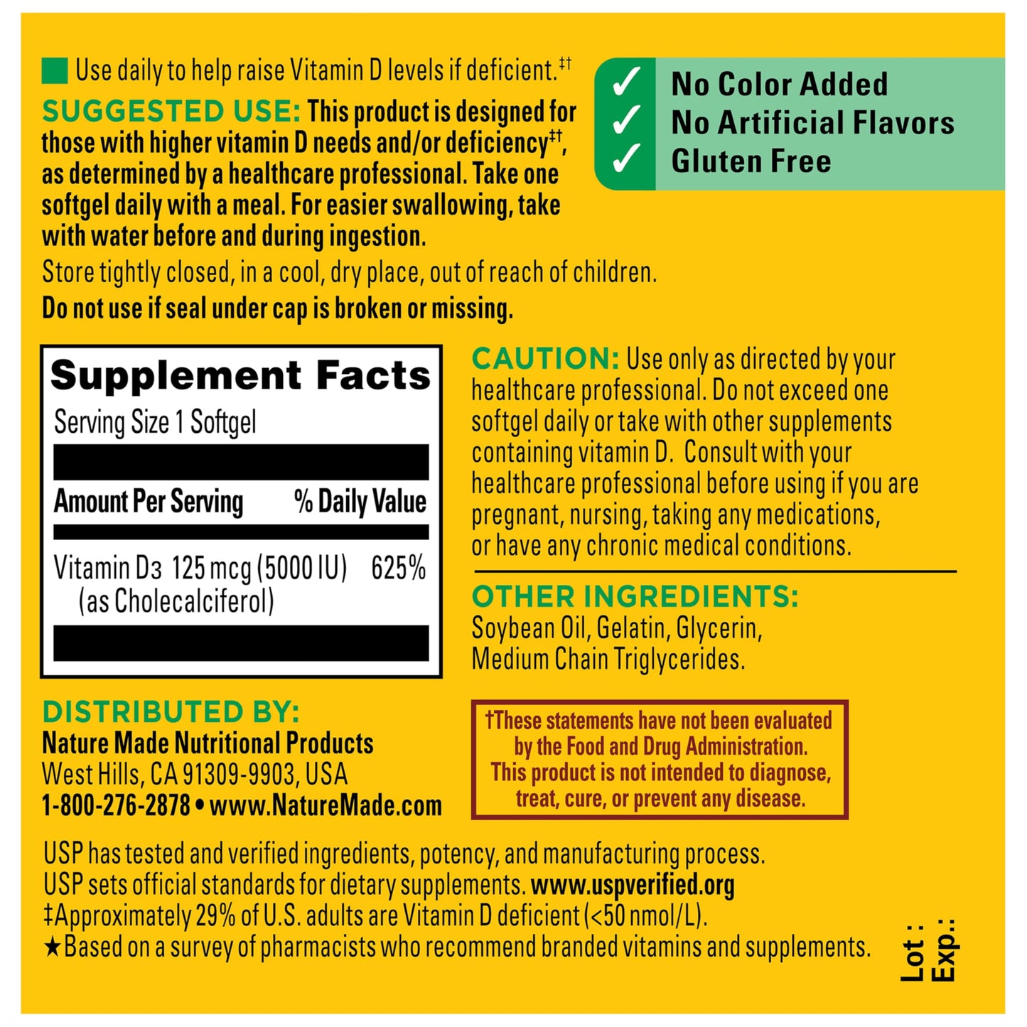Nature Made Vitamin D3 5000 IU (125 mcg) Softgels, 360 Count