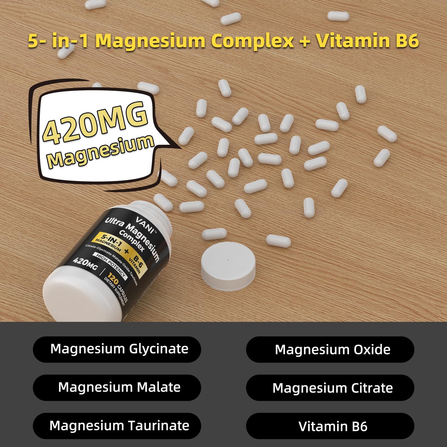 VANI Magnesium Glycinate, 420mg, 120 Capsules
