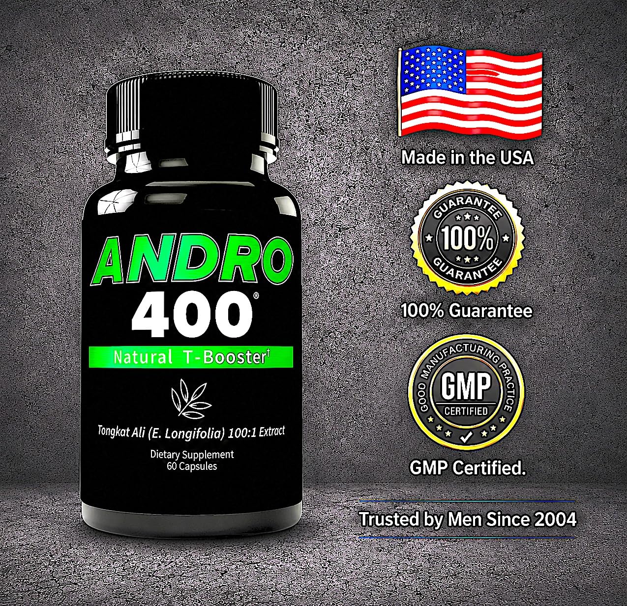 Andro400 Natural T Booster Supplements for Men – Tongkat Ali (Eurycoma Longifolia) 100:1 Extract – Herbal Formula for Energy, Stamina, & Metabolic Support, Capsules, 60 Count