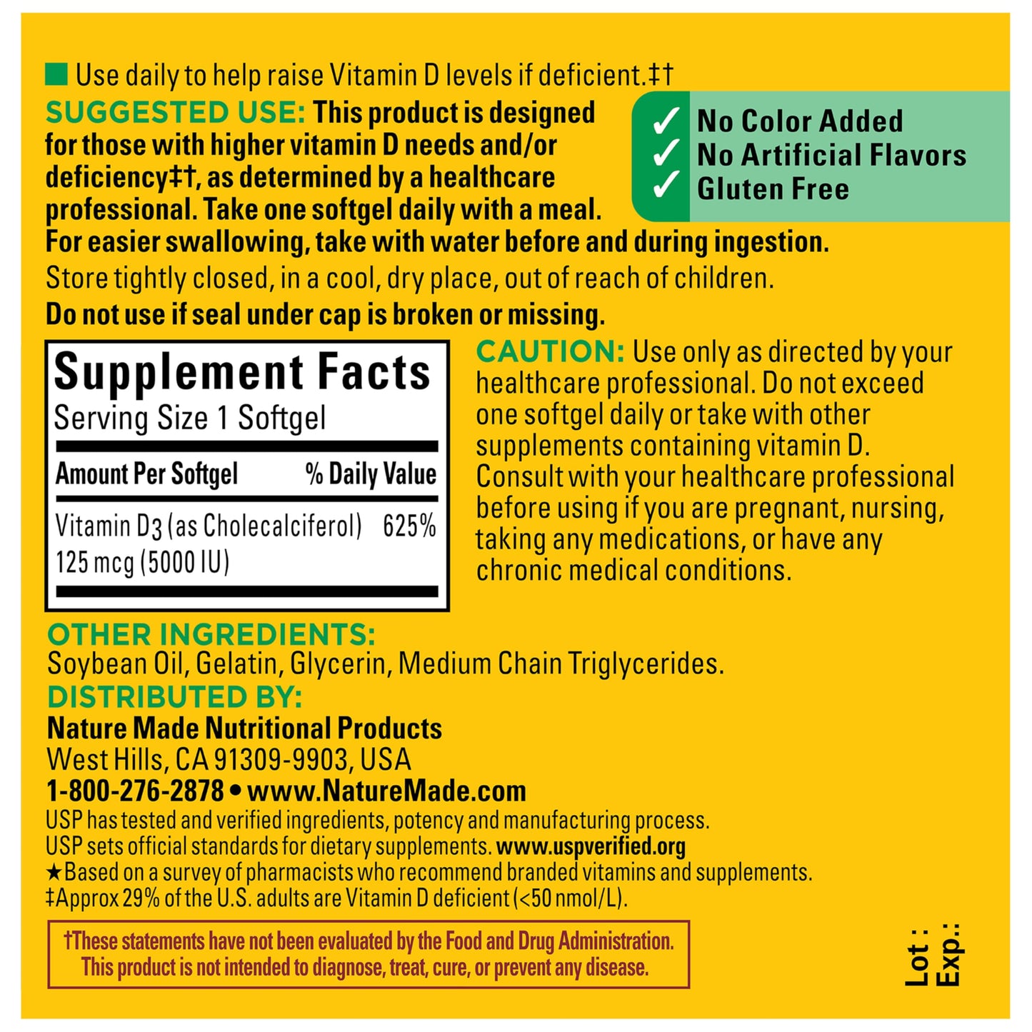 Nature Made Vitamin D3 5000 IU (125 mcg) Softgels 180 Count