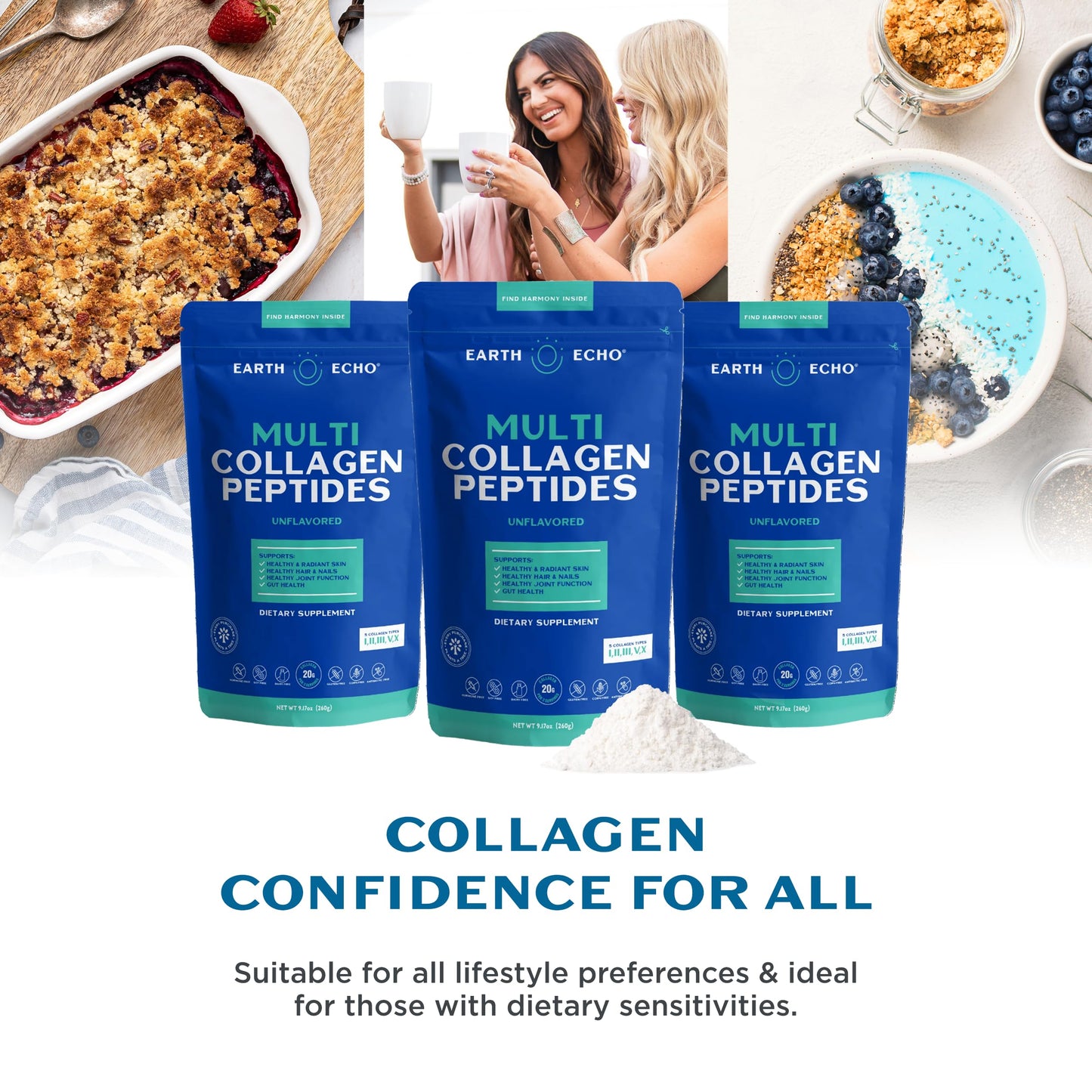 Earth Echo Multi Collagen Peptides Powder 9.27 oz