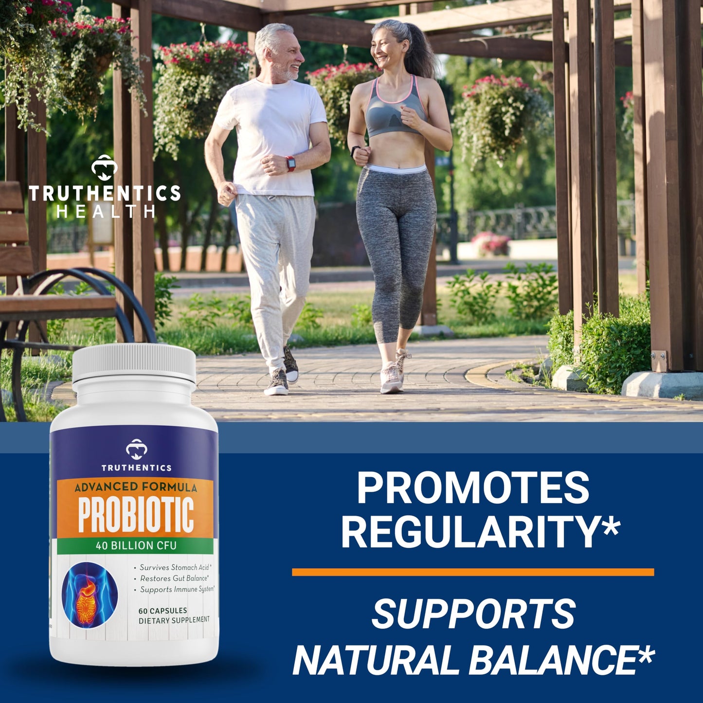 TRUTHENTICS Probiotic 40 Billion CFU with Prebiotics Bifidobacterium Lactobacillus Acidophilus Paracasei Probiotics for Men & Women Capsules, 60