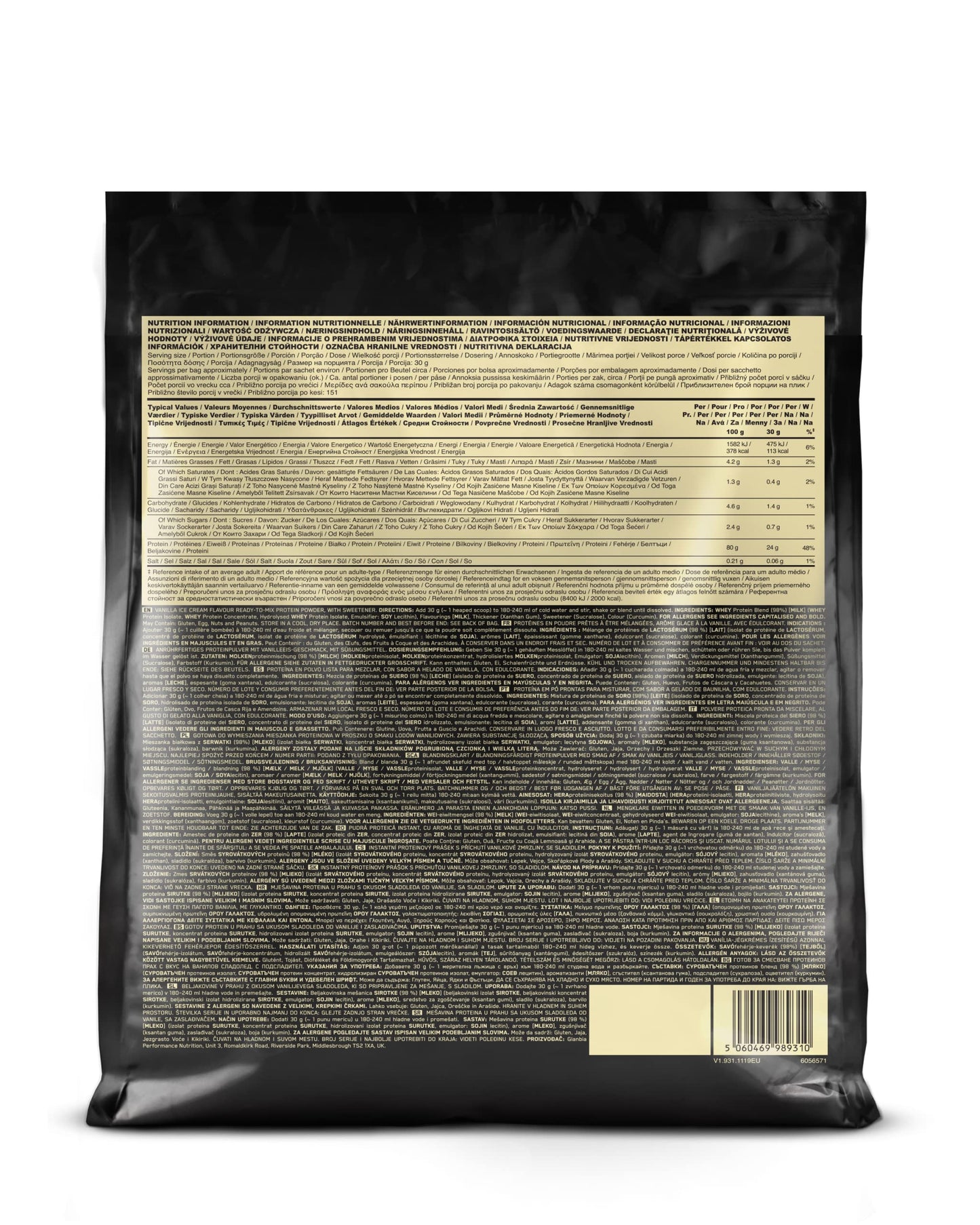 Optimum Nutrition Gold Standard 100% Whey Protein Powder Vanilla Ice Cream, 10 lb, 1