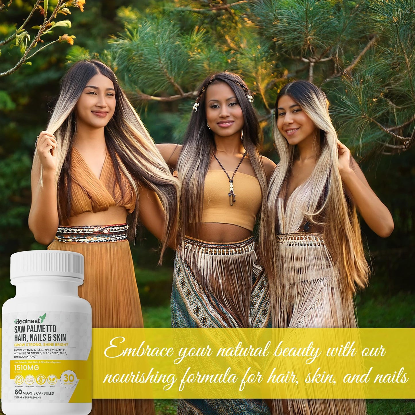 HEALNEST Hair, Nails & Skin Care Supplement with Saw Palmetto, Biotin, Amla 60 Capsules