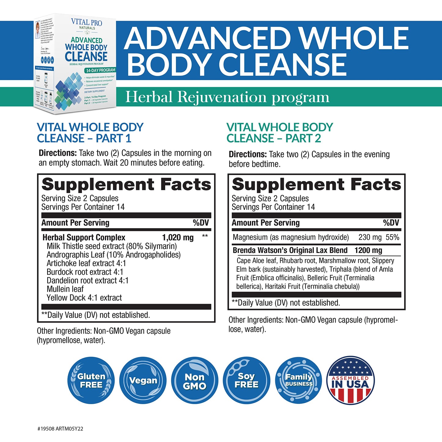 Vital Planet Vital Pro Naturals Advanced Whole Body Cleanse with Milk Thistle, Magnesium, Cape Aloe, and Herbs for Occasional Constipation and Healthy Elimination, 56 Capsules