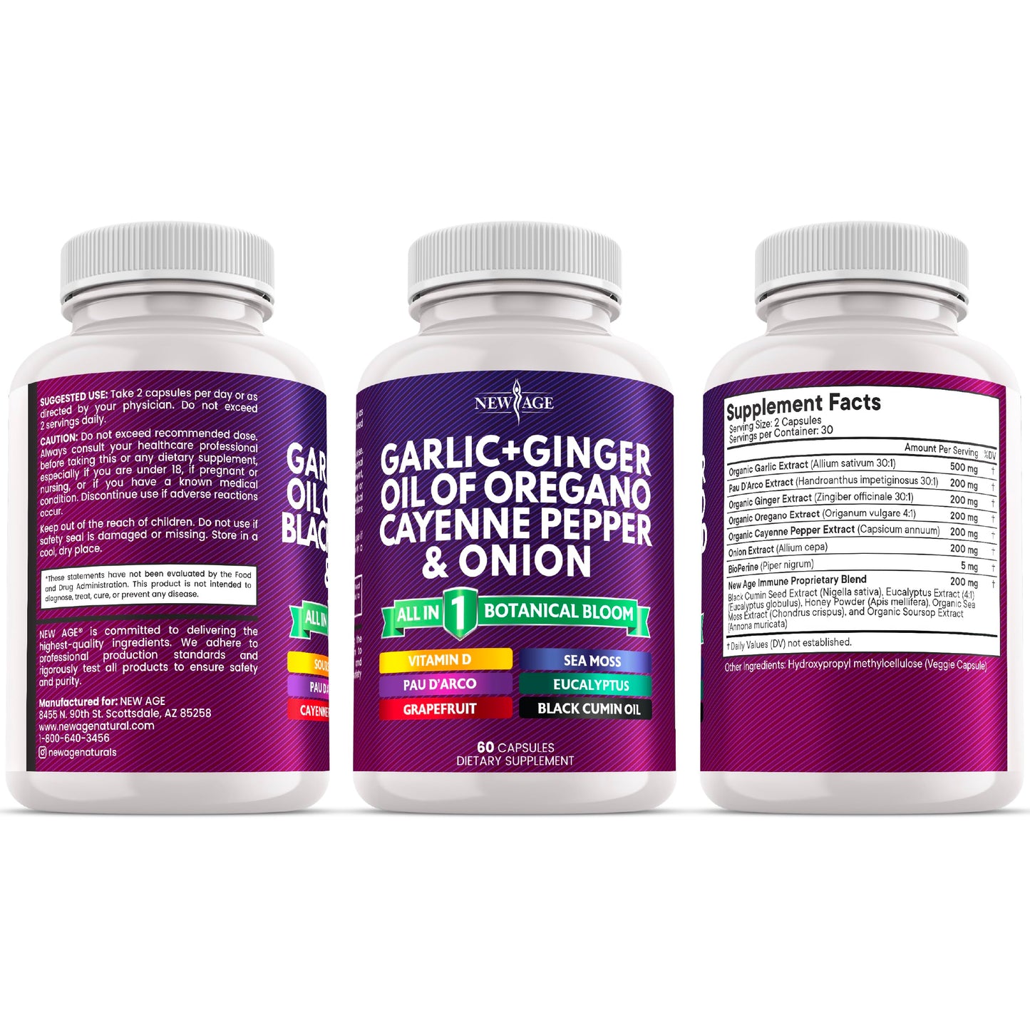 NEW AGE Garlic + Ginger Supplement 60 Capsules
