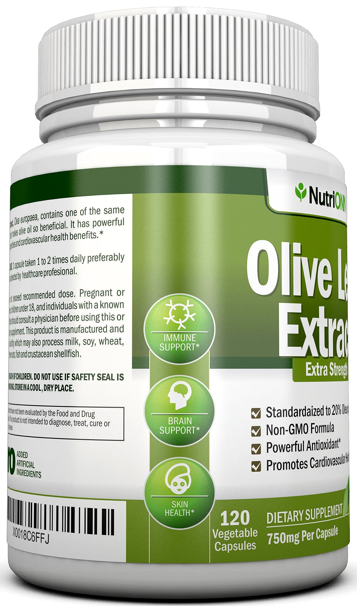 NutriONN Olive Leaf Extract 750 Mg Capsules, 120 Count