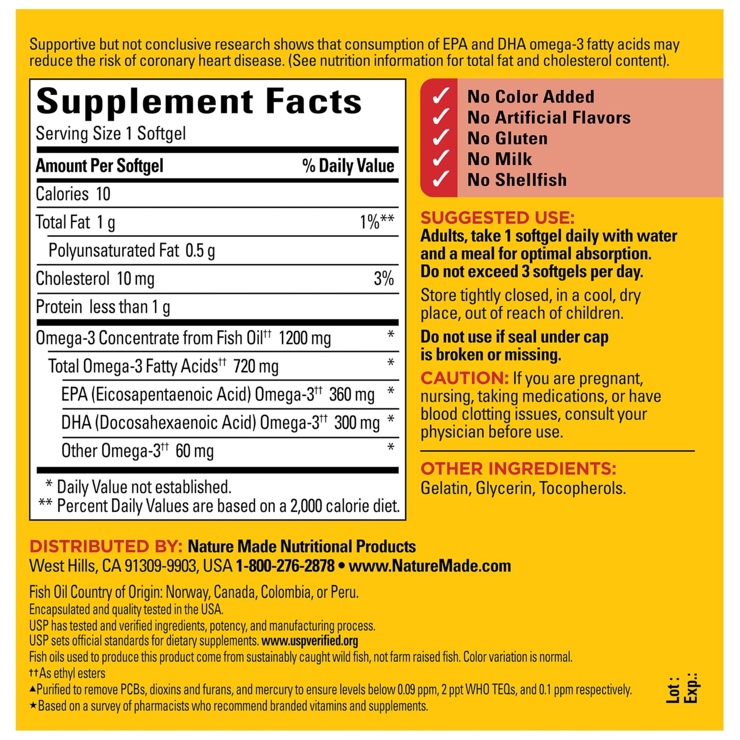 Nature Made Fish Oil Omega 3 Supplements Softgels, 100 Softgels