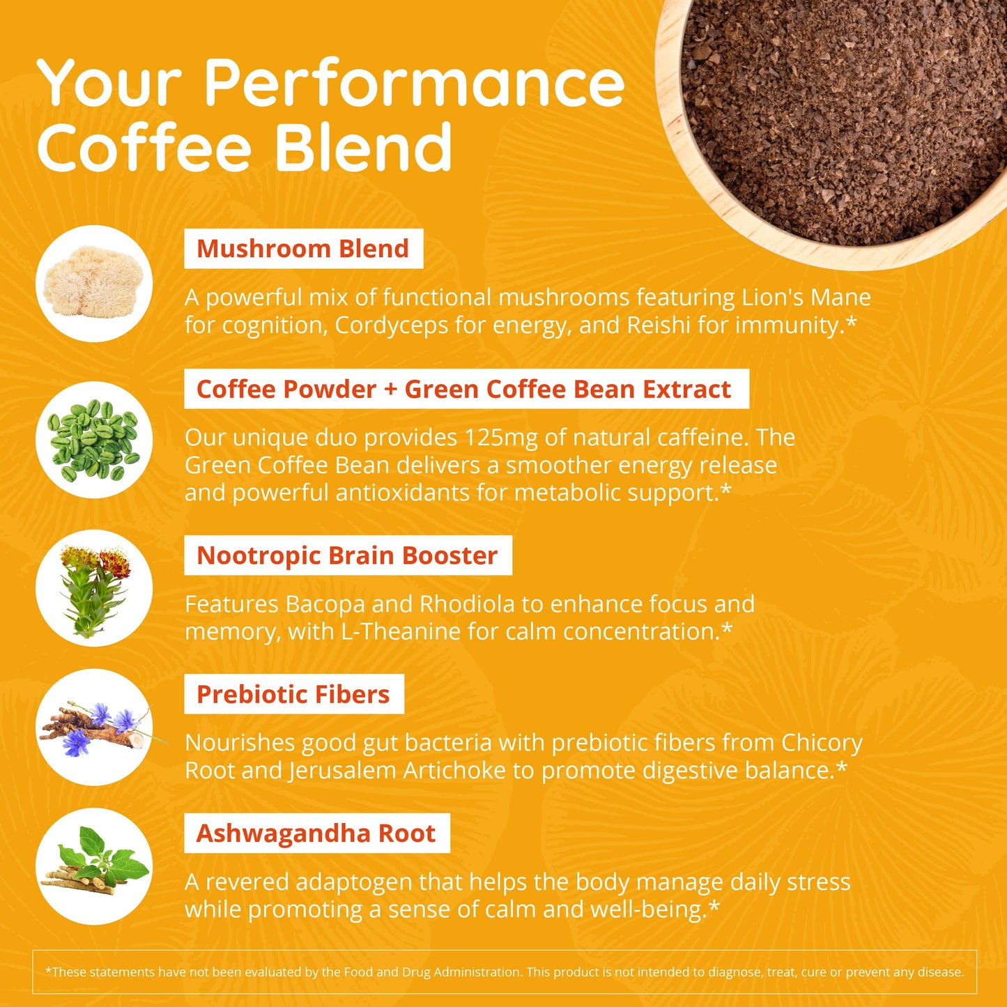 Happy Healthy Hippie Nootropic Mushroom Coffee Instant with 8 Mushrooms + Nootropic Adaptogen Stack Powder, 6 oz