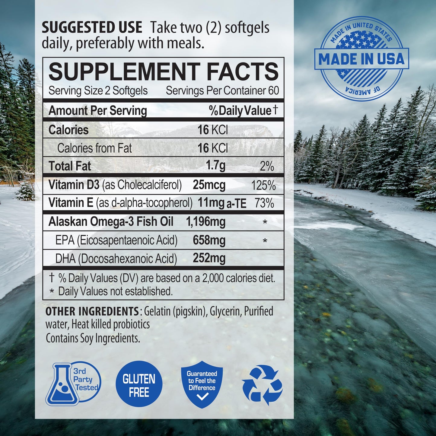 NANOWELL Wild Alaskan rTG Omega-3 Fish Oil 1196mg - EPA, DHA, Vitamin D3 & E Softgels 120