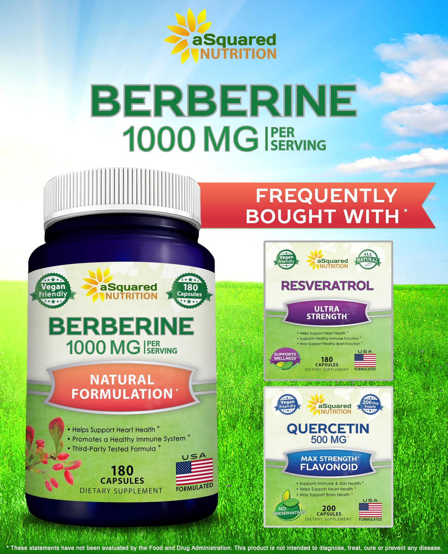 aSquared Nutrition Pure Berberine 1000mg Supplement Capsules, 180 Count