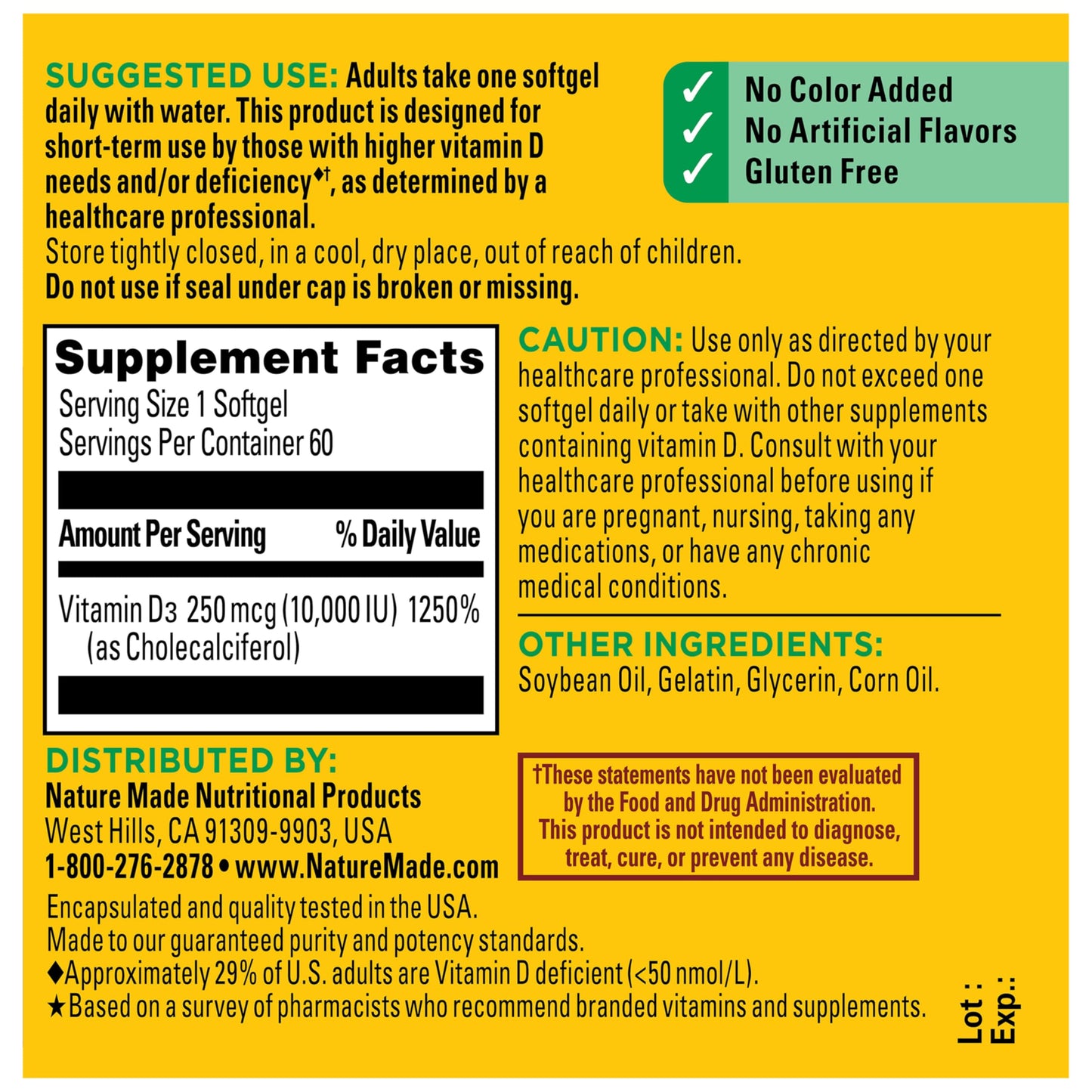 Nature Made Vitamin D3 10000 IU (250 mcg) Softgels, 60 Count