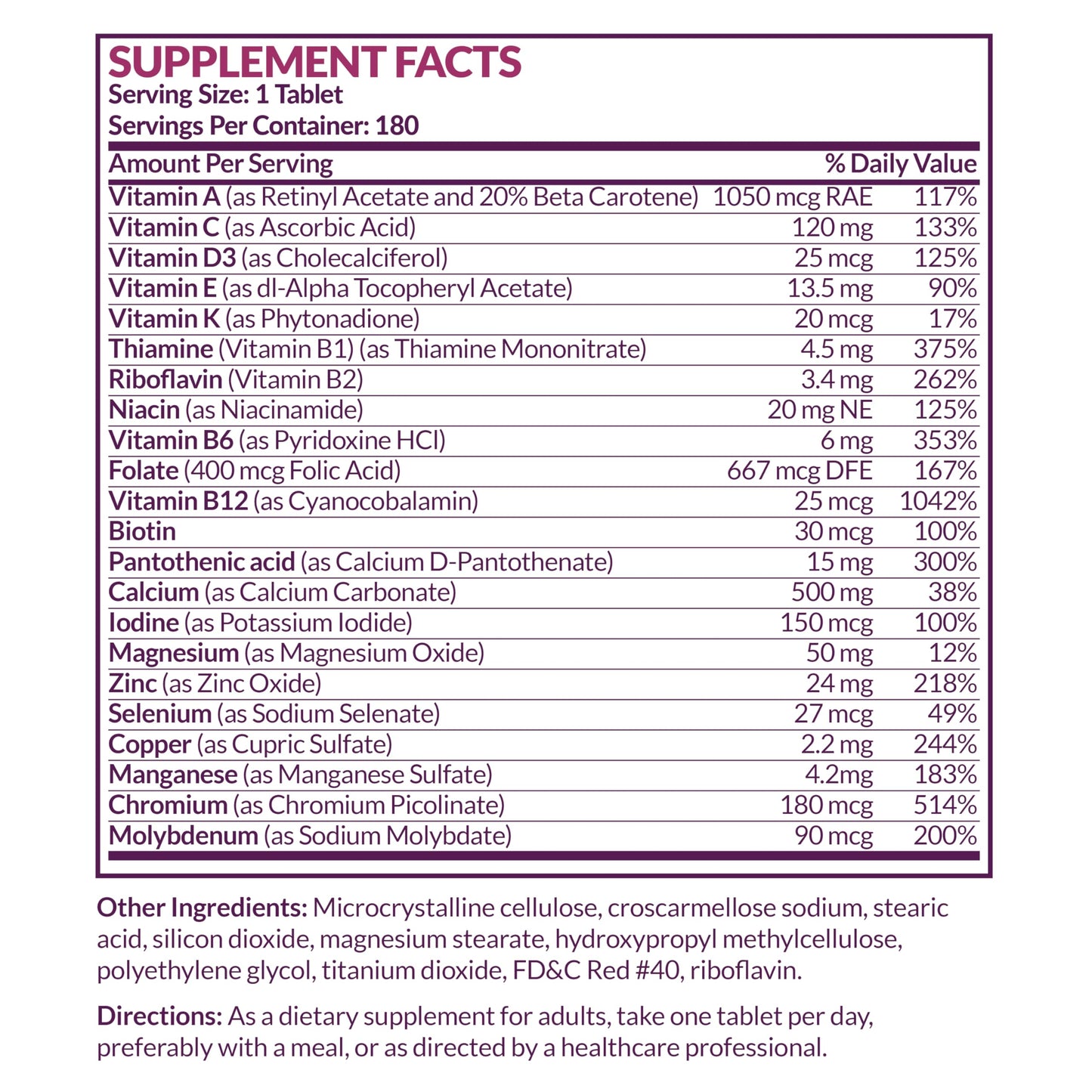 Futurebiotics Women's 50+ Multivitamin Once Daily Multivitamin for Active Women Over 50, 180 Tablets