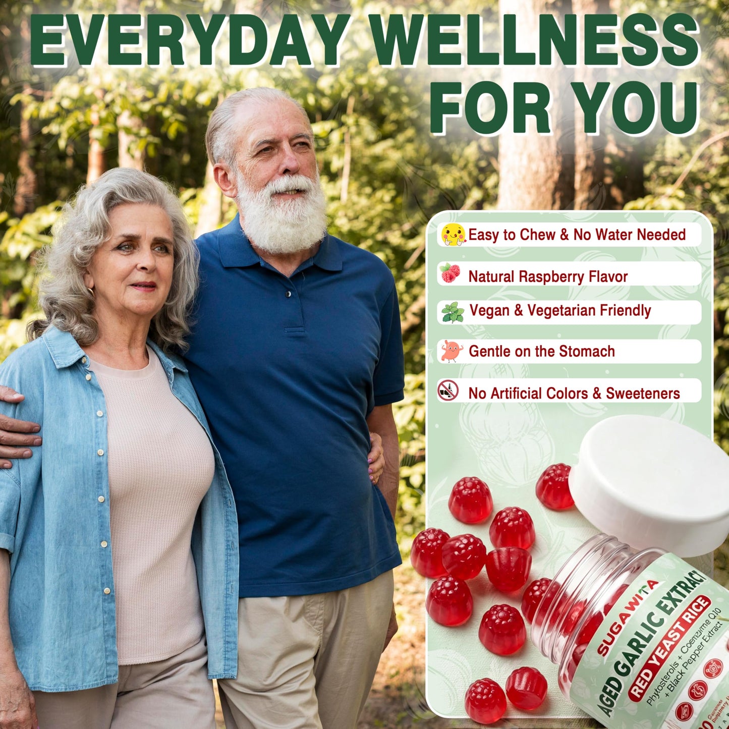 SUGAWITA Aged Garlic 300mg Gummies CoQ10 SAC Standardized Sugar Free 60 Count