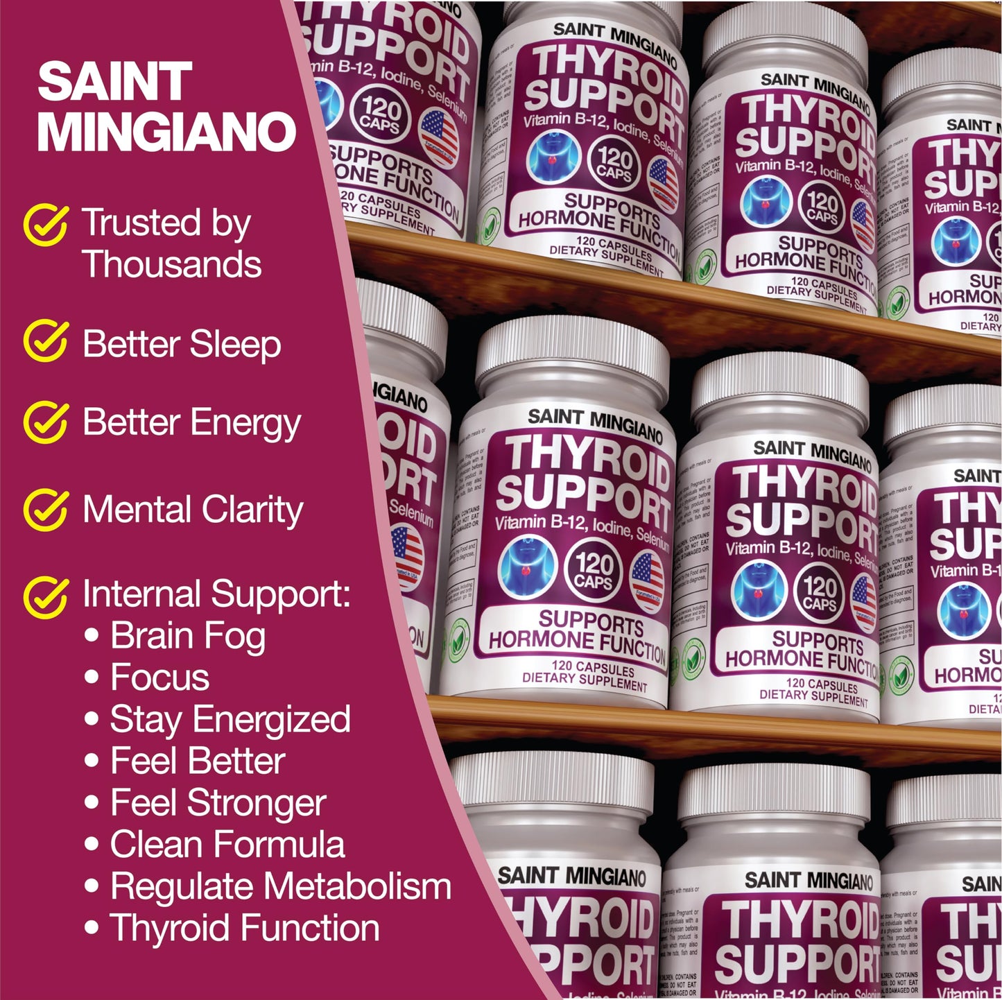 Saint Mingiano Thyroid Support Supplement with Iodine Capsule, 120 Capsules