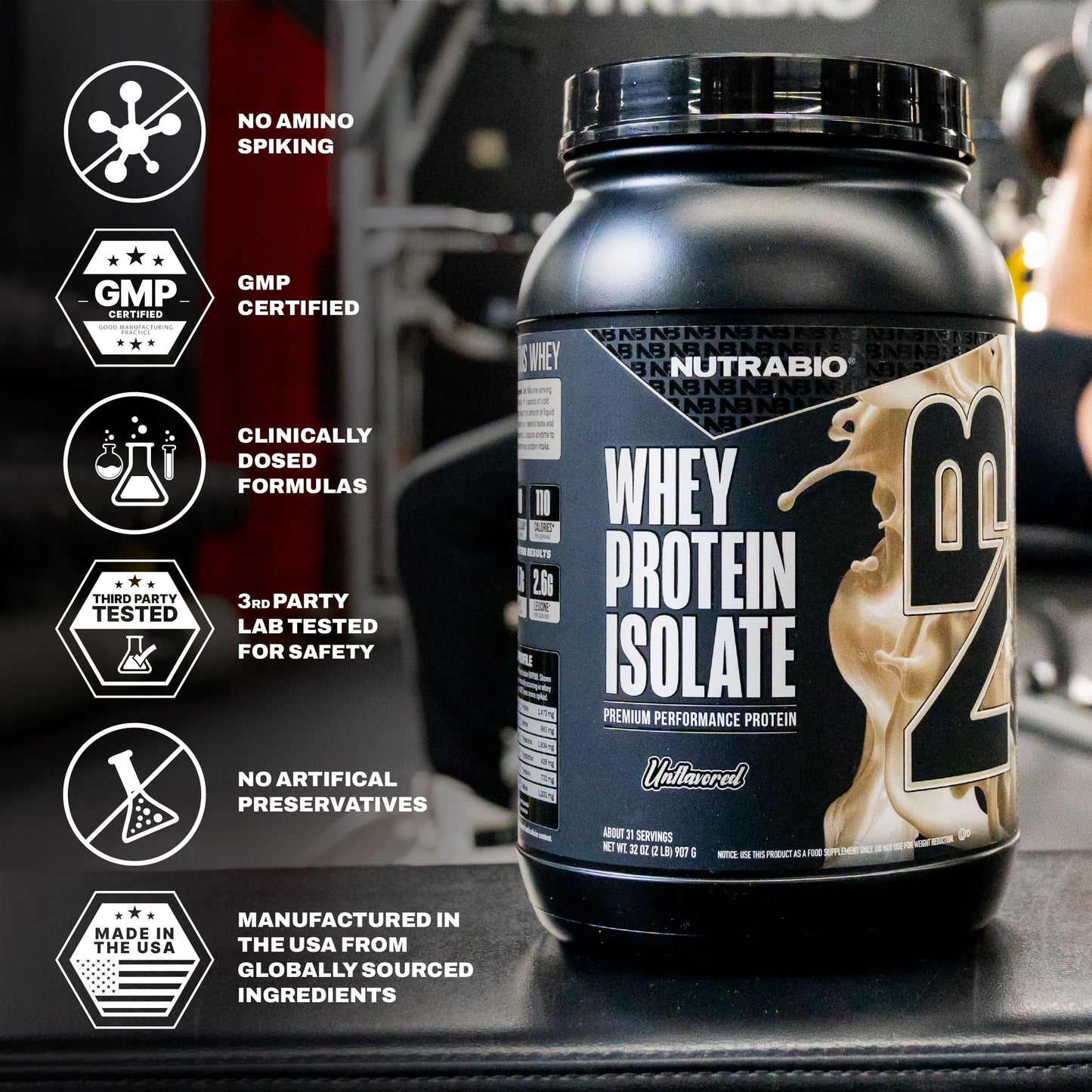 NutraBio 100% Whey Protein Isolate Powder, 32 Servings, 2 Lbs