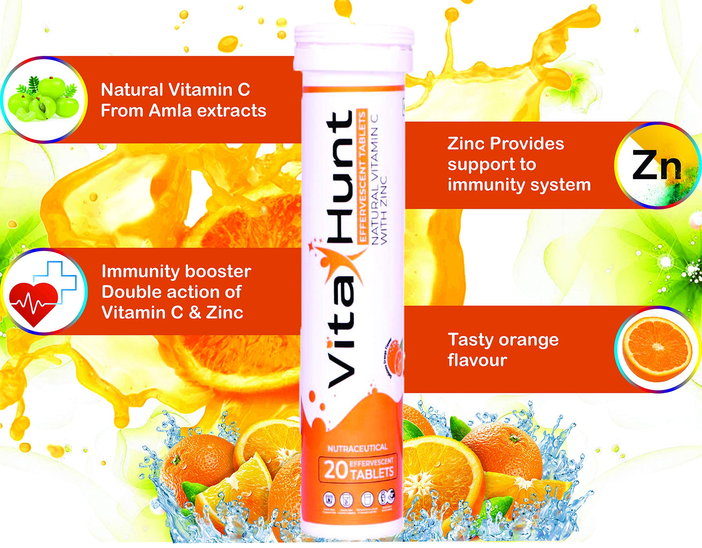 VitaHunt Vitamin C 1000 mg with Zinc Antioxidants Immune Support Tablets, 20 Count