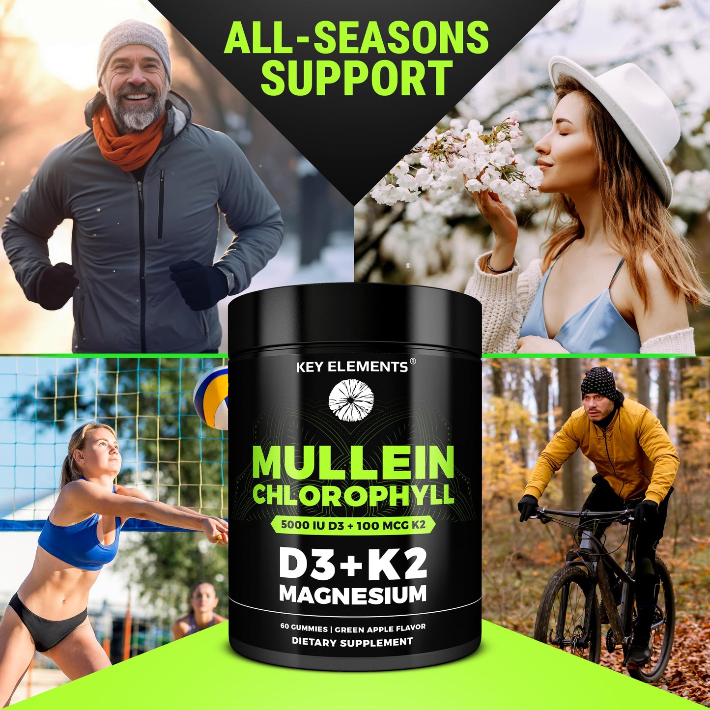 KEY ELEMENTS Mullein Gummies with Chlorophyll, Vitamin D3 5000 IU & Vitamin K2 100 MCG Gummy 60 Count