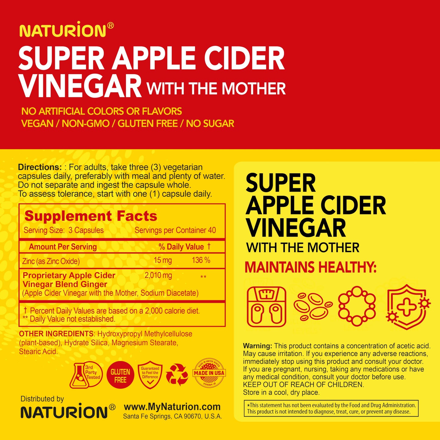 NATURION Super Apple Cider Vinegar with The Mother 120 Vegan Capsules