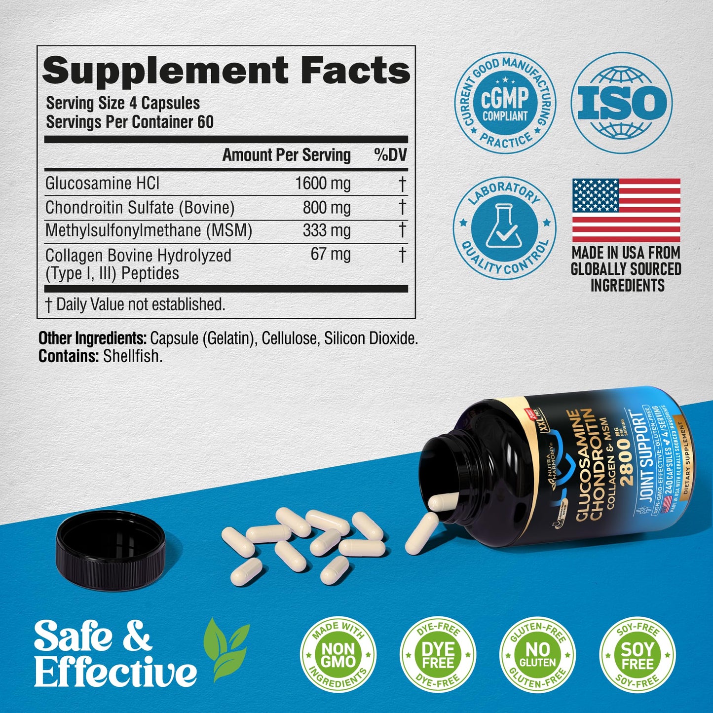NUTRAHARMONY Glucosamine Chondroitin MSM Collagen 240 Capsules