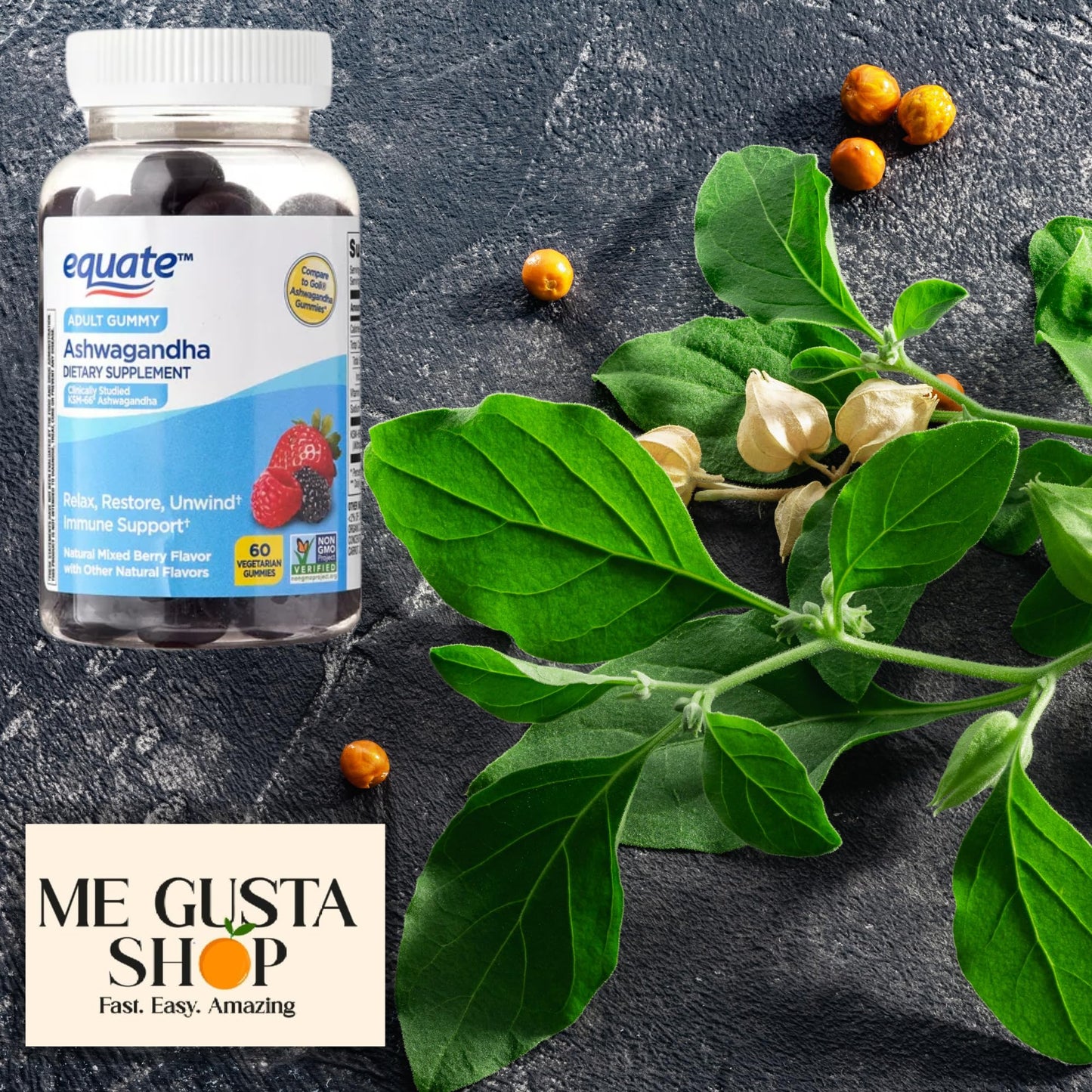 ME GUSTA SHOP Ashwagandha Vegetarian Gummy Supplement, 60 Count