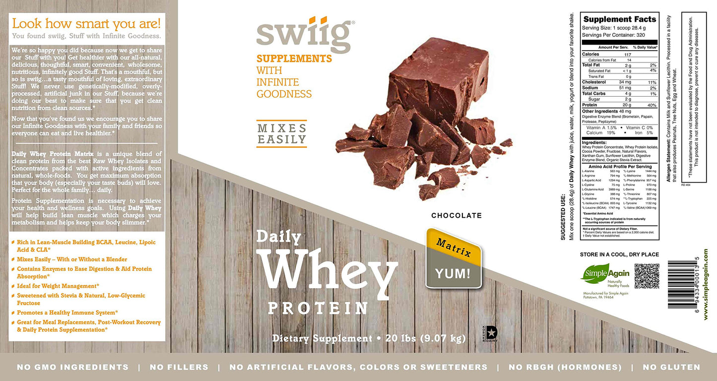 Swiig Premium Daily Whey Matrix Protein Powder Chocolate 320 Servings