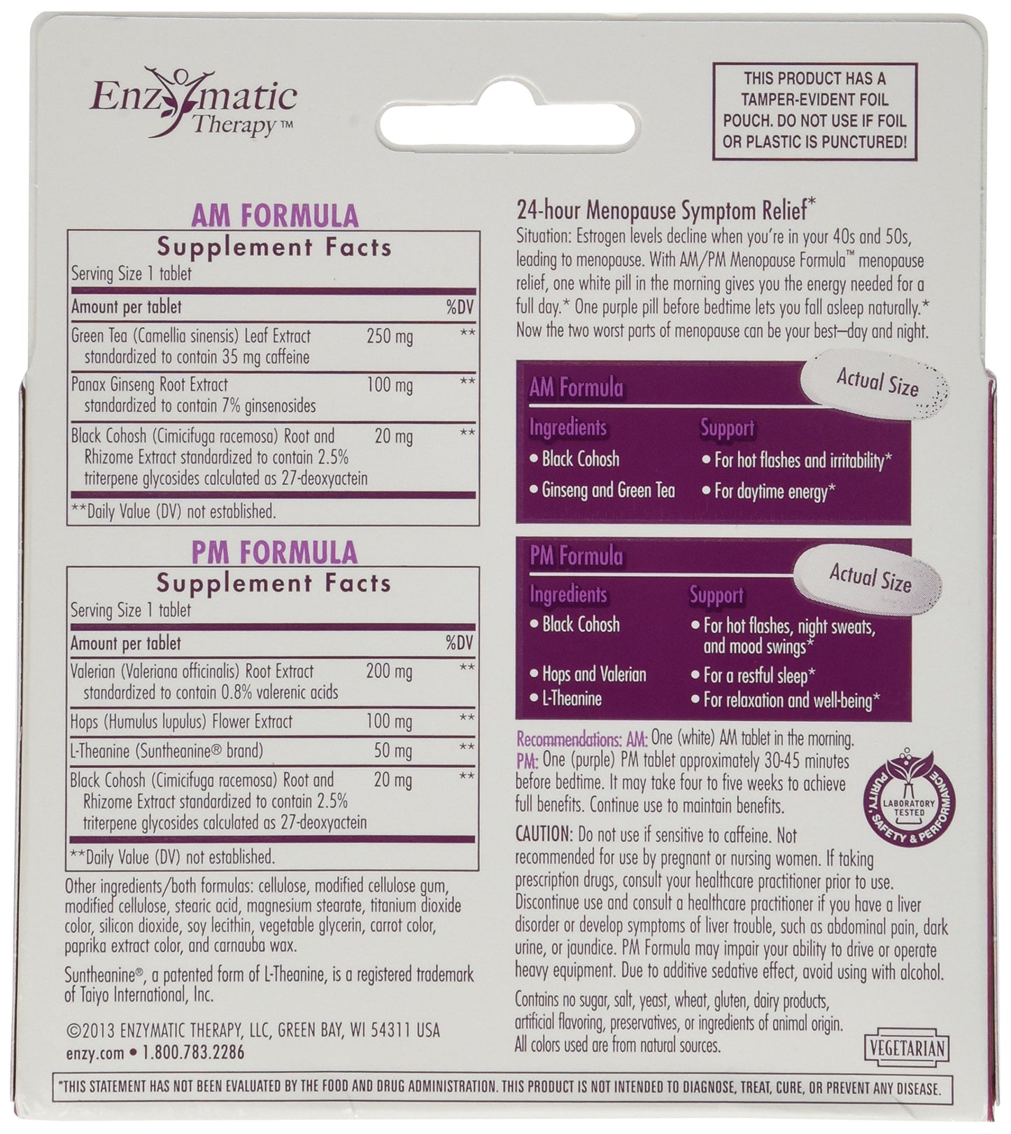 Enzymatic Therapy AM/PM Menopause Hormone-Free Formula Daytime Energy & Restful Sleep Tablets, 120