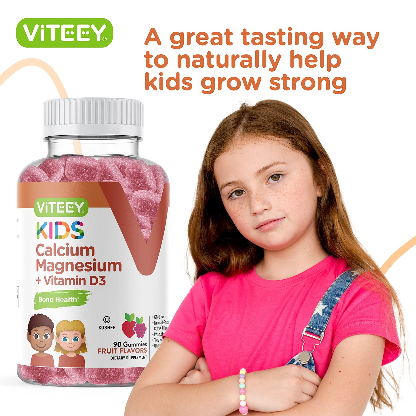 Viteey Kids Calcium Gummies +Vitamin D3 & Magnesium Citrate, 180 Count