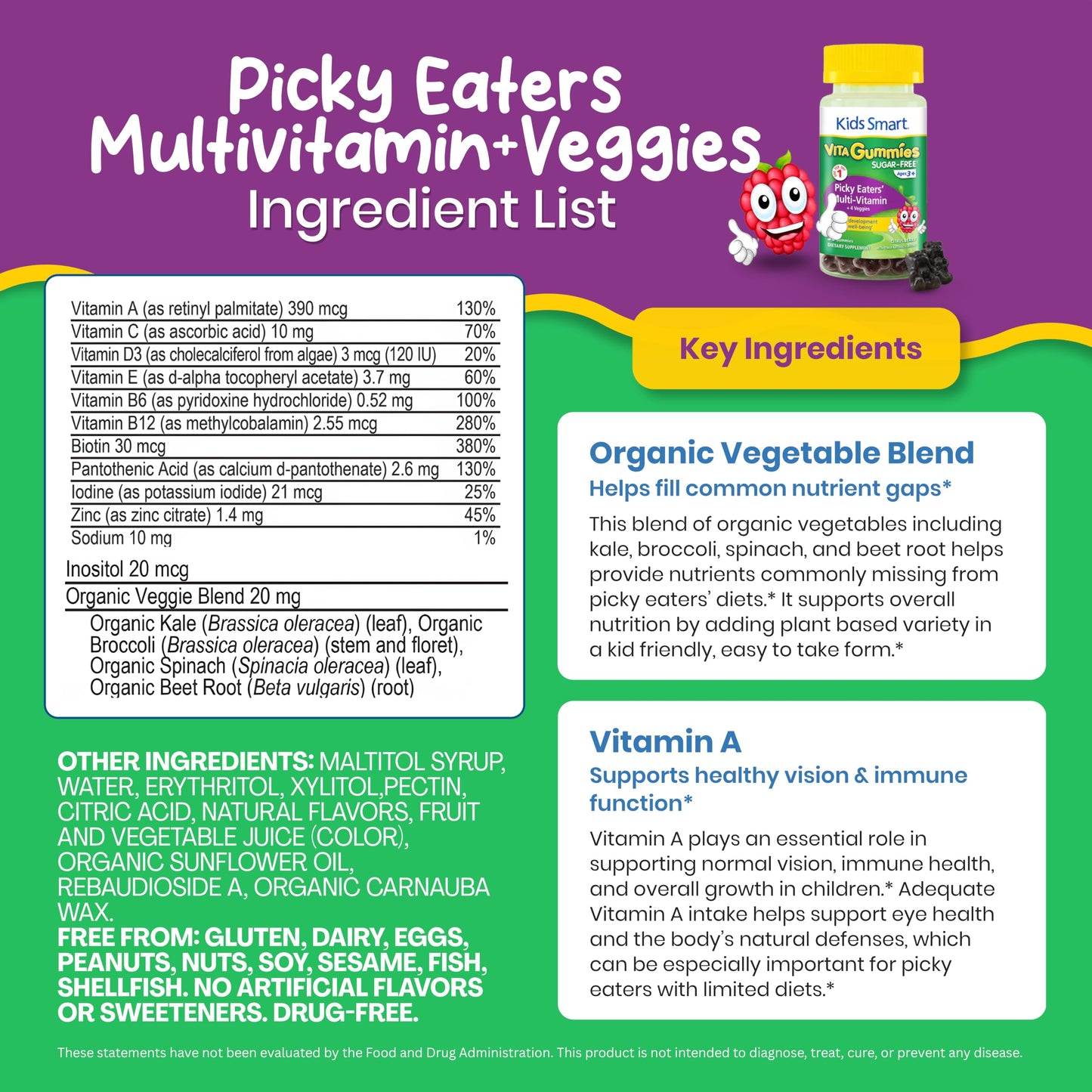 KIDS SMART Picky Eaters Multivitamin + Veggies Gummies Chewable 30 Count