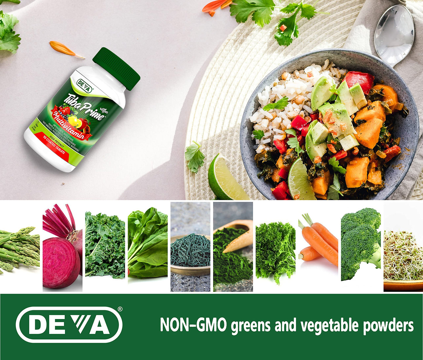 DEVA Tuba Prime Vegan Multivitamin Iron-Free Tablet, 90 Tablets