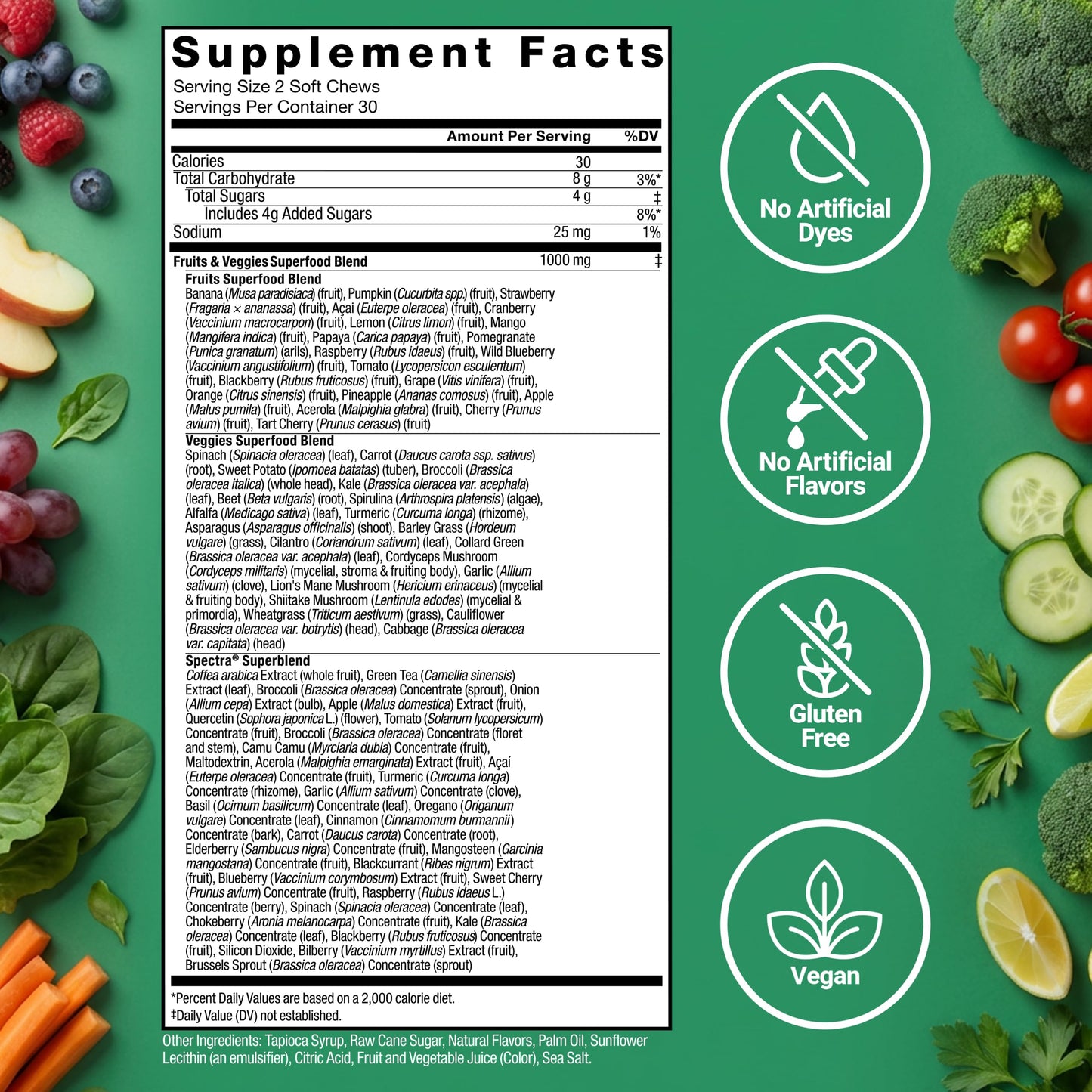 Force Factor Fruits & Veggies Supplement for Adults Chewable 60 Count