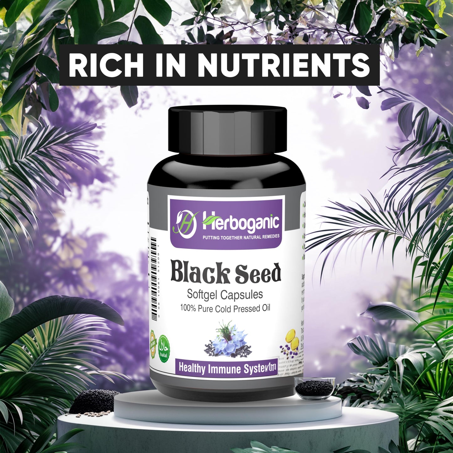 HERBOGANIC Cold Pressed Black Seed Oil Capsules 90 Count