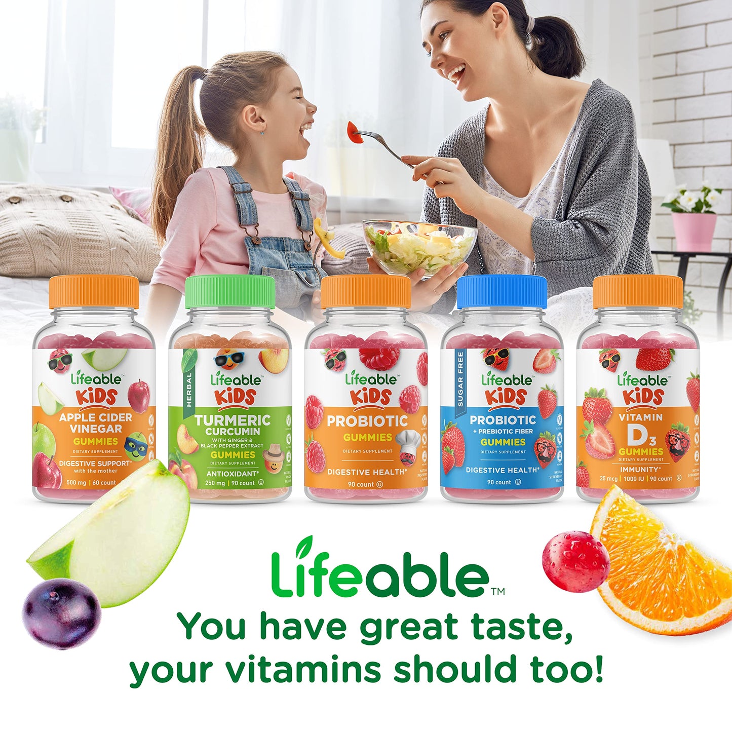 Lifeable Prebiotic Fiber Kids + Calcium with Vitamin D Kids Gummies, 180