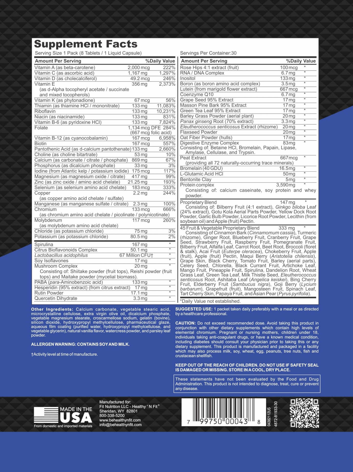 Healthy 'N Fit Super-Nutri Pack Mega Potency Multi-Vitamin Pak Tablets, 30 Count
