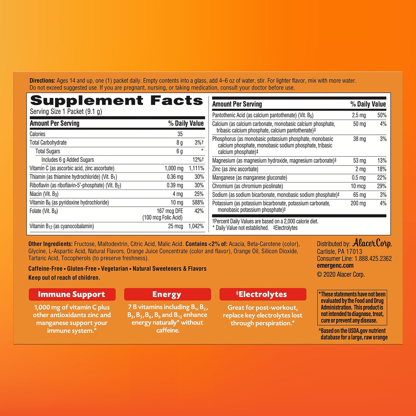 Emergen-C Vitamin C Powder 1000mg, 60 Count