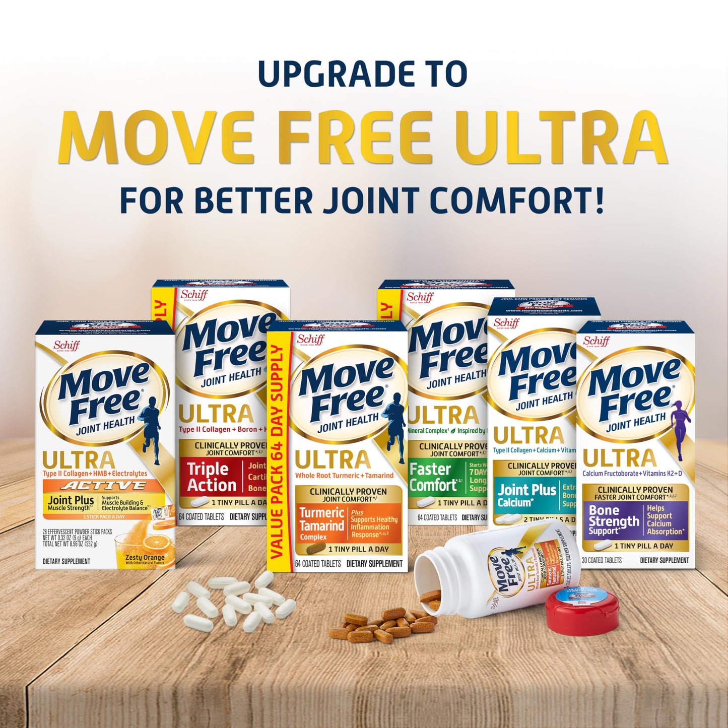 Move Free Advanced Glucosamine Chondroitin + Calcium Fructoborate Joint Support Supplement Tablets, 160 Tablets