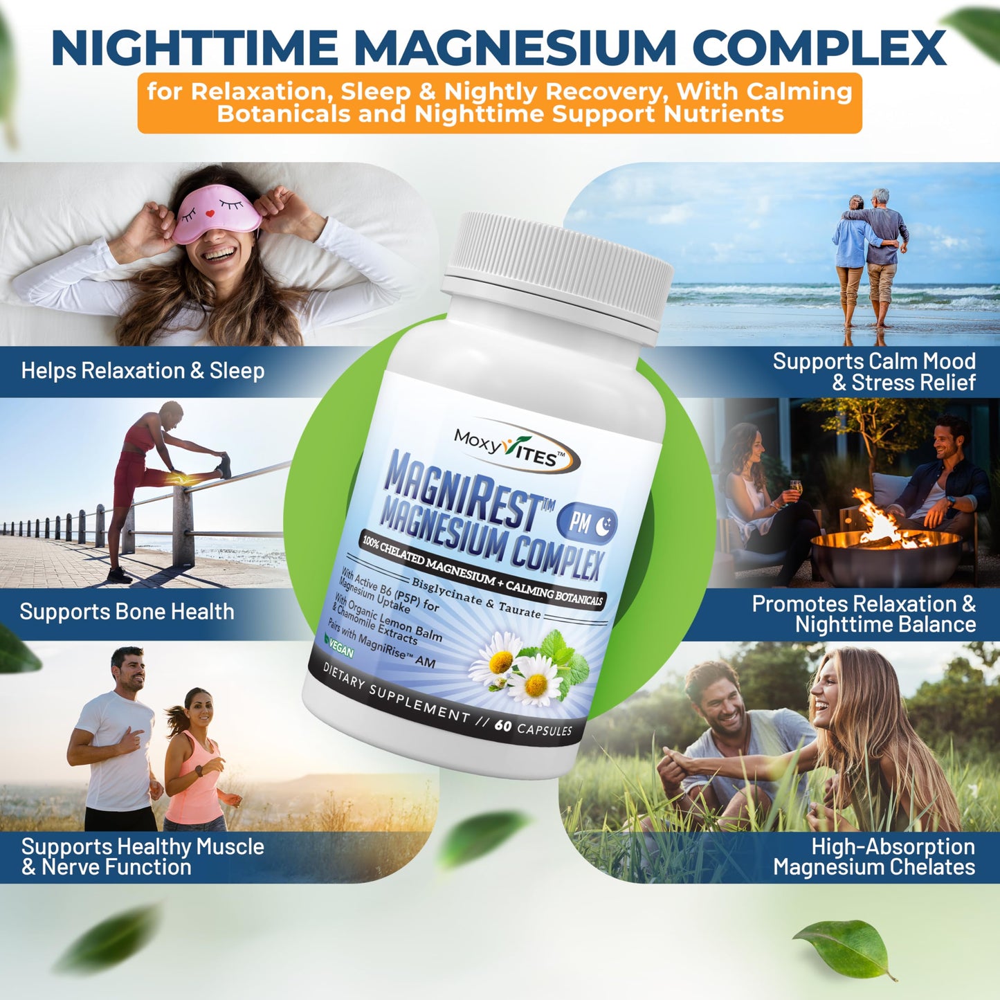MoxyVites MagniRest PM Magnesium Complex for Women & Men 60 Capsules