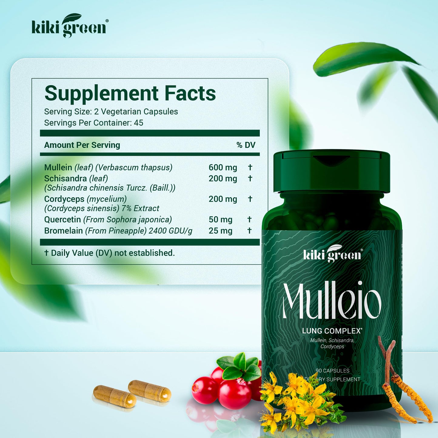 KIKI Green Mulleio Lung Health Capsules, 90 Count